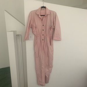 Cute pink vintage coverall jumpsuit glossier style